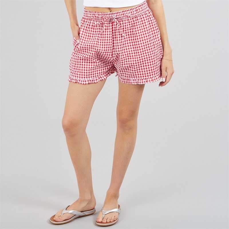 Brave Soul Womens Detroit Mini Shorts Red/White