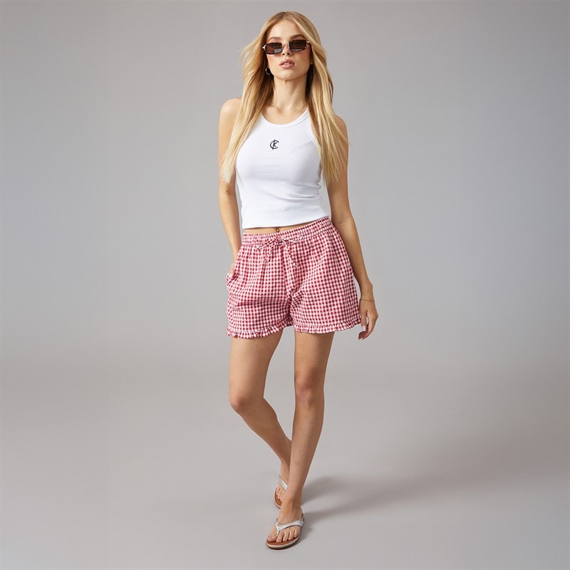 Brave Soul Womens Detroit Mini Shorts Red/White - Image 3
