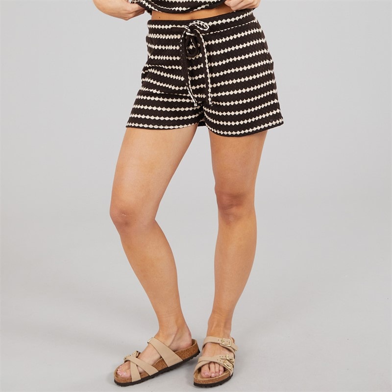Brave Soul Womens Jersey Stripe Shorts Brown/Cream