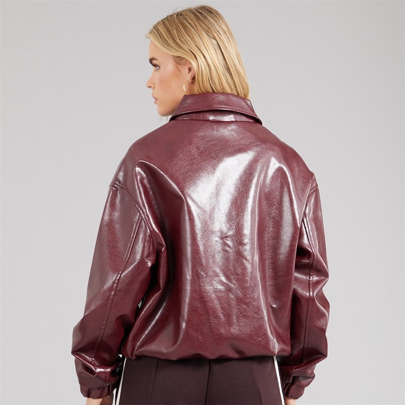 Brave Soul Womens Libbie Bomber Jacket With Collar Burgundy - Image 2