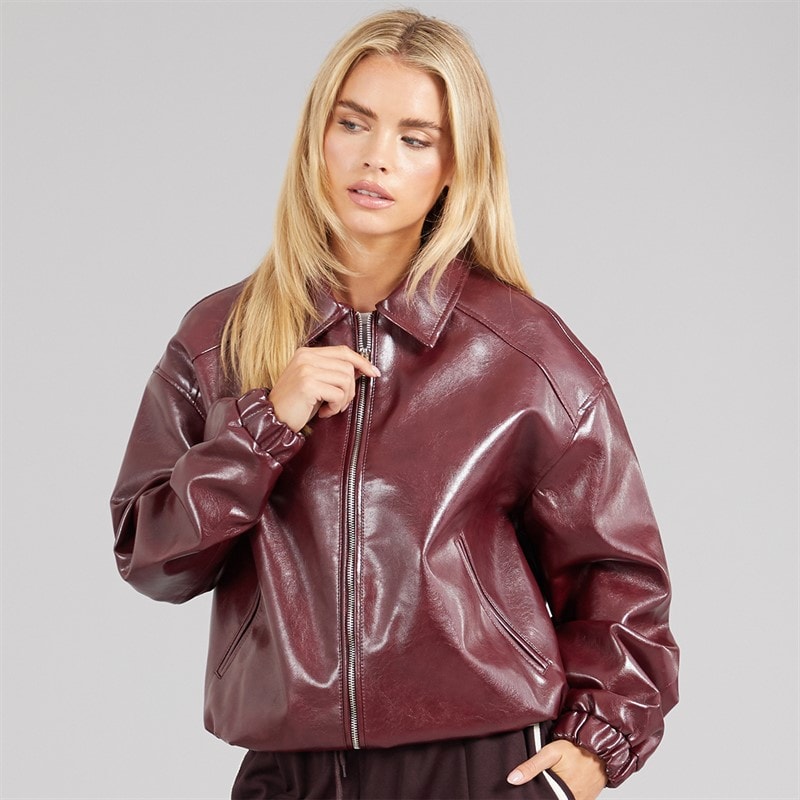 Brave Soul Womens Libbie Bomber Jacket With Collar Burgundy - Image 3