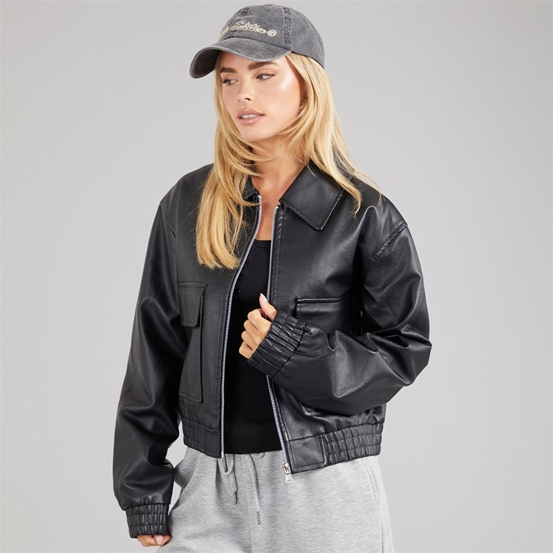 Brave Soul Womens Lutana Zip Through Bomber Jacket Black - Image 1