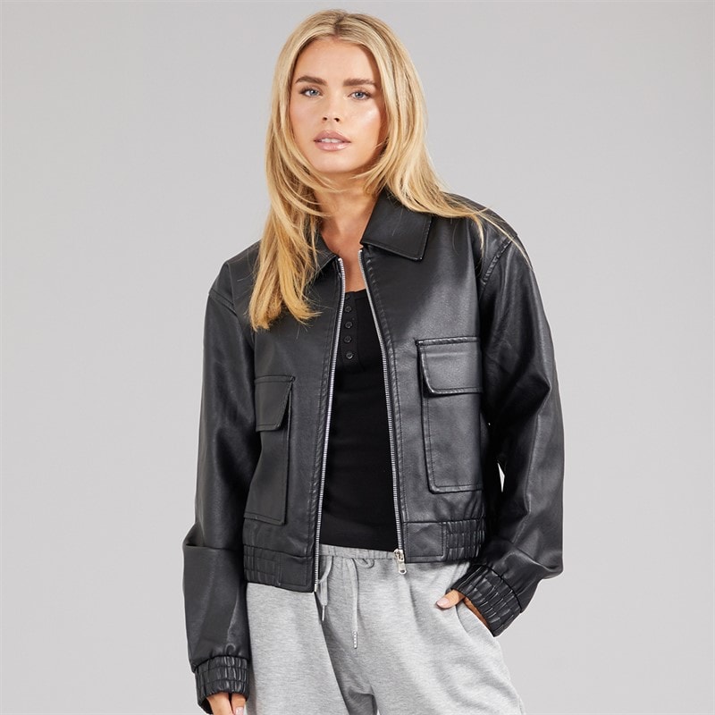 Brave Soul Womens Lutana Zip Through Bomber Jacket Black - Image 3