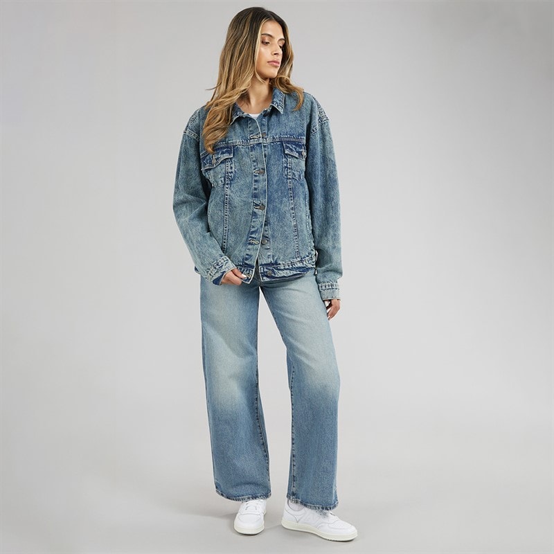 Brave Soul Womens Antalya Oversized Denim Jacket Washed Mid Blue - Image 3