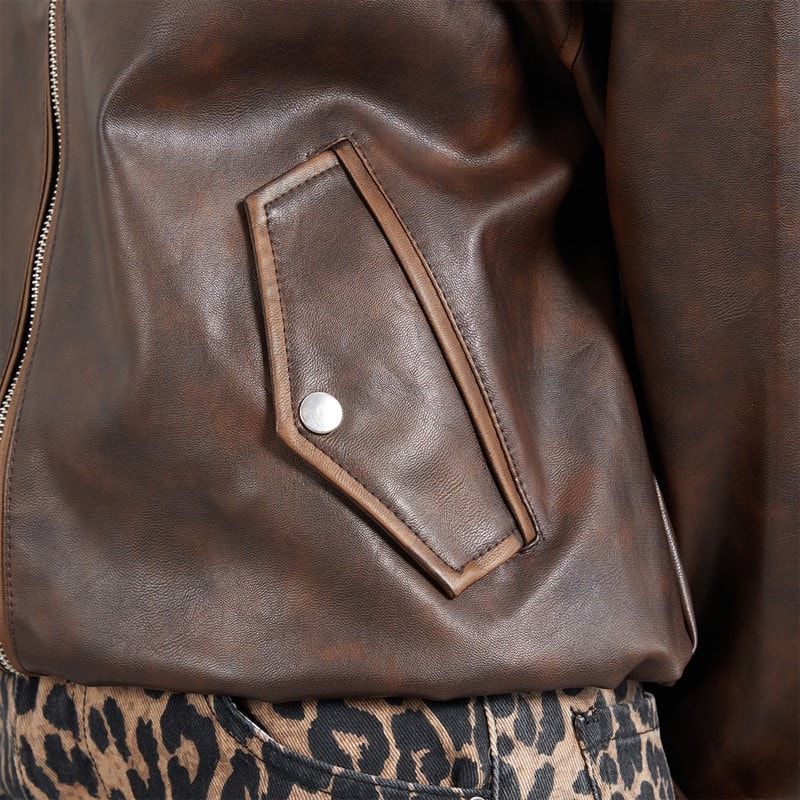 Brave Soul Womens Livvie Bomber Jacket With Collar Vintage Dark Brown - Image 5