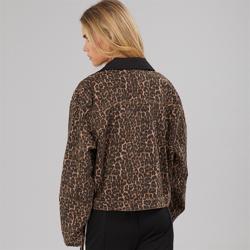 Brave Soul Womens Alexio Denim Barn Jacket Leopard Print - Image 2