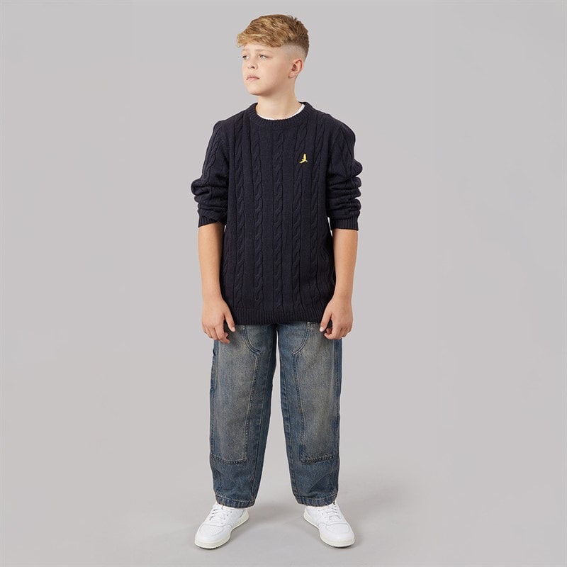 Brave Soul Boys Joiner Carpenter Loose Fit Jeans Mid Blue - Image 3