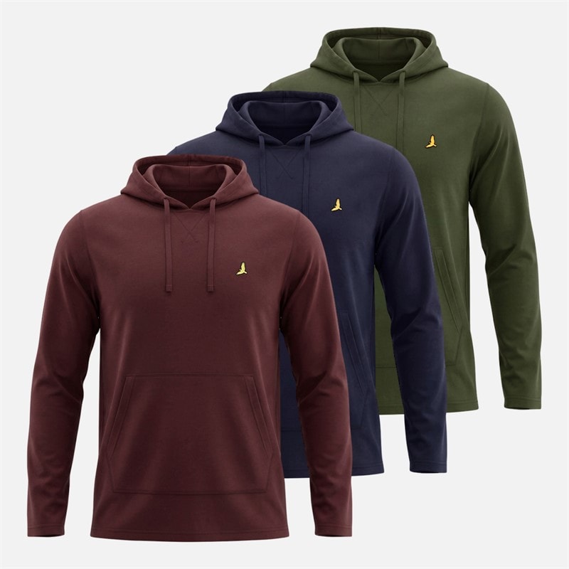 Brave Soul Mens Potter Three Pack Hoodies Navy/Khaki/Burgundy