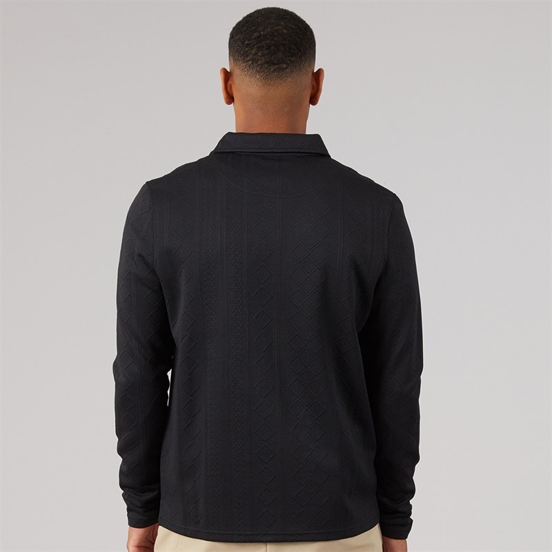Brave Soul Mens Mellark Long Sleeve 1/4 Zip Polo Shirt Black - Image 2