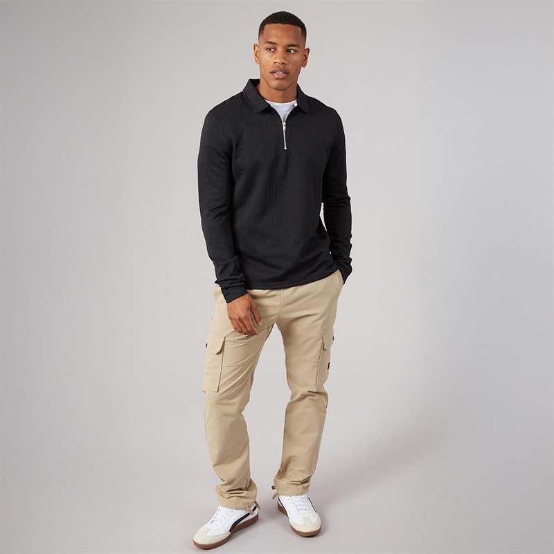 Brave Soul Mens Mellark Long Sleeve 1/4 Zip Polo Shirt Black - Image 3