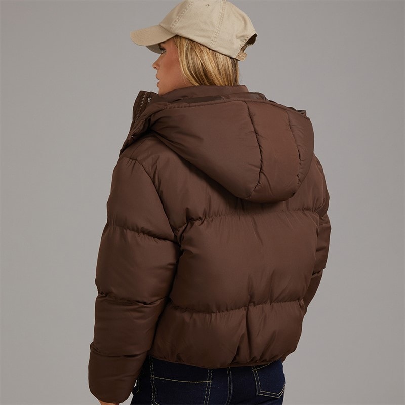 Brave Soul Womens Bunny Short Puffer Jacket Dark Chocolate - Image 2