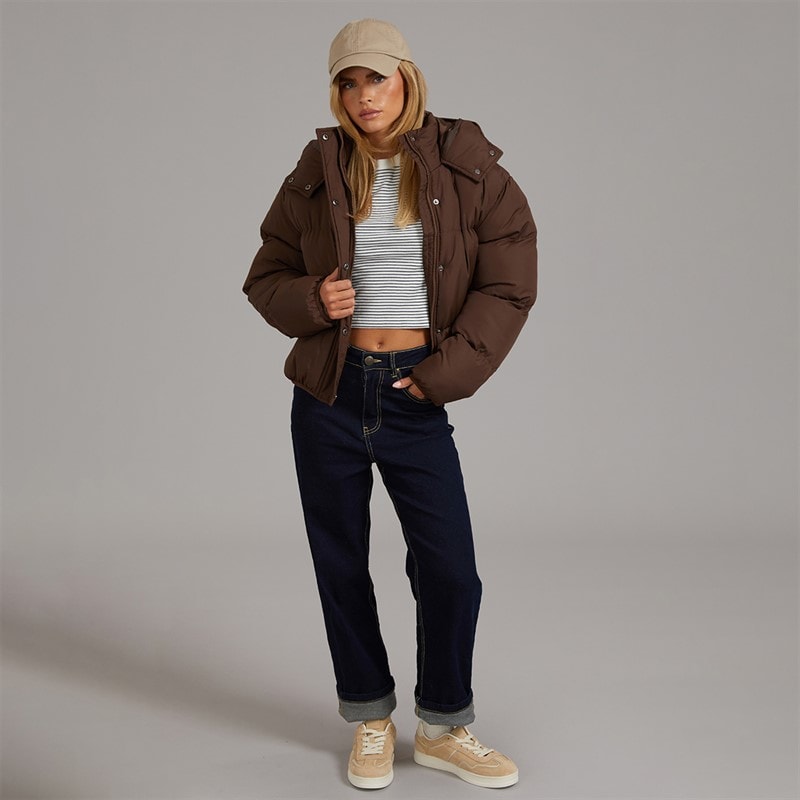 Brave Soul Womens Bunny Short Puffer Jacket Dark Chocolate - Image 3
