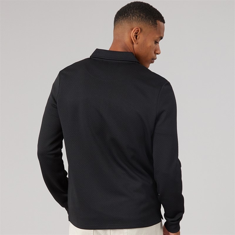 Brave Soul Mens Lamontb 1/4 Zip Long Sleeve Polo Shirt Black - Image 2