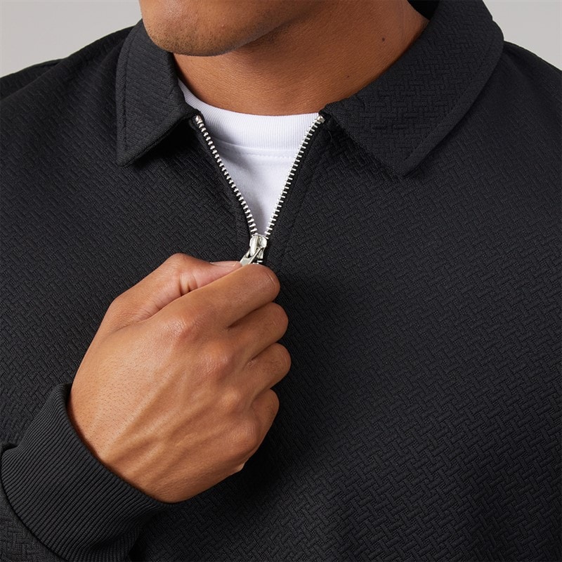 Brave Soul Mens Lamontb 1/4 Zip Long Sleeve Polo Shirt Black - Image 3