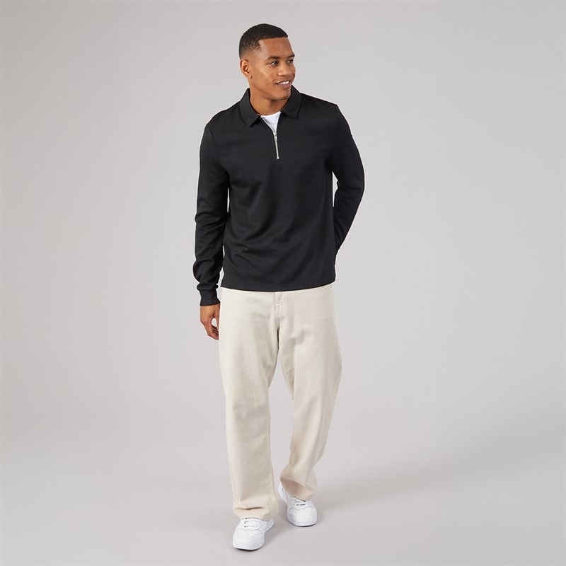 Brave Soul Mens Lamontb 1/4 Zip Long Sleeve Polo Shirt Black - Image 4