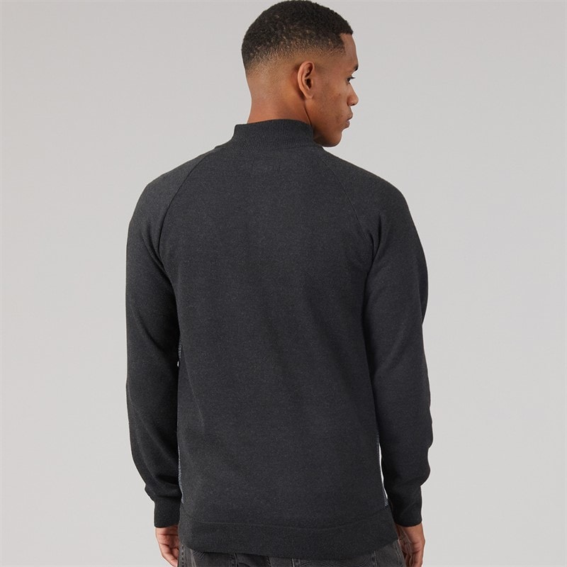 Brave Soul Mens Rader 1/4 Zip Funnel Neck Jumper Dark Charcoal Marl/White - Image 2