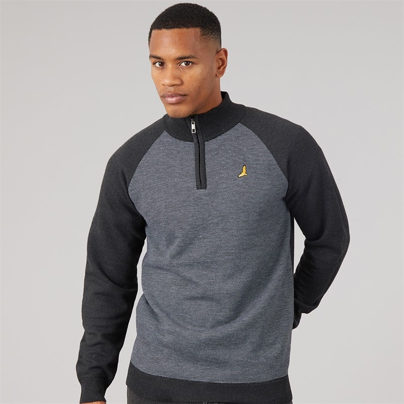 Brave Soul Mens Rader 1/4 Zip Funnel Neck Jumper Dark Charcoal Marl/White - Image 3
