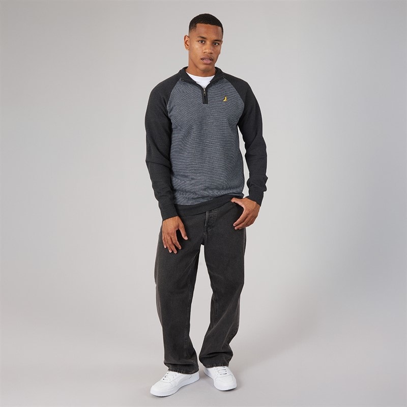 Brave Soul Mens Rader 1/4 Zip Funnel Neck Jumper Dark Charcoal Marl/White - Image 4