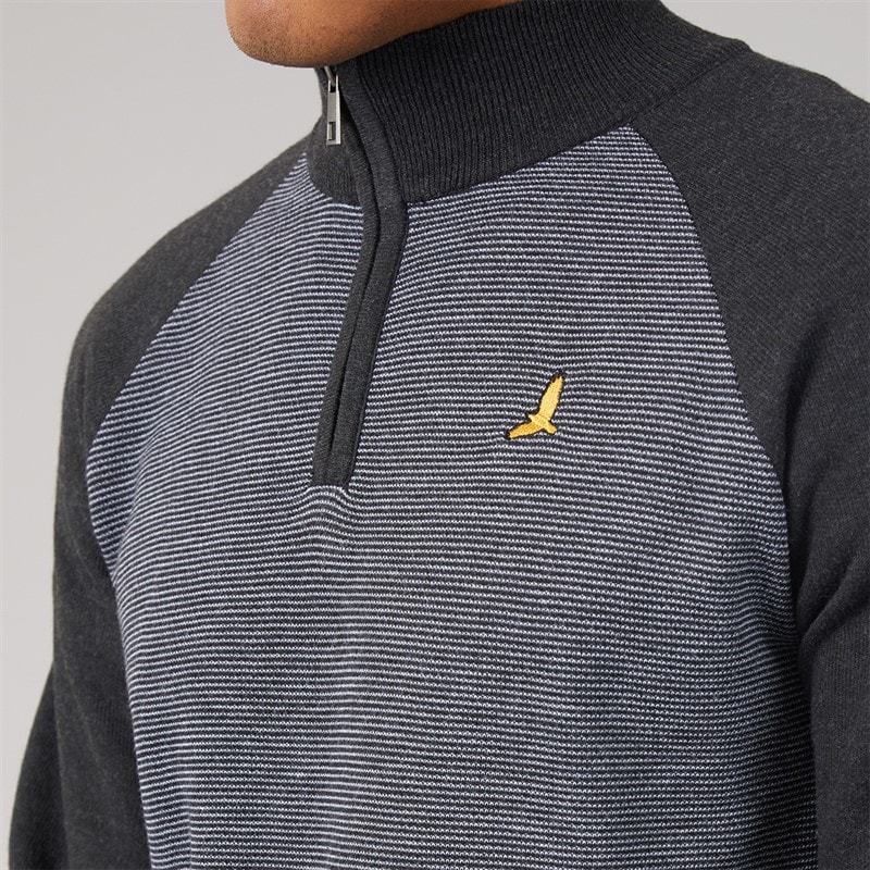 Brave Soul Mens Rader 1/4 Zip Funnel Neck Jumper Dark Charcoal Marl/White - Image 5