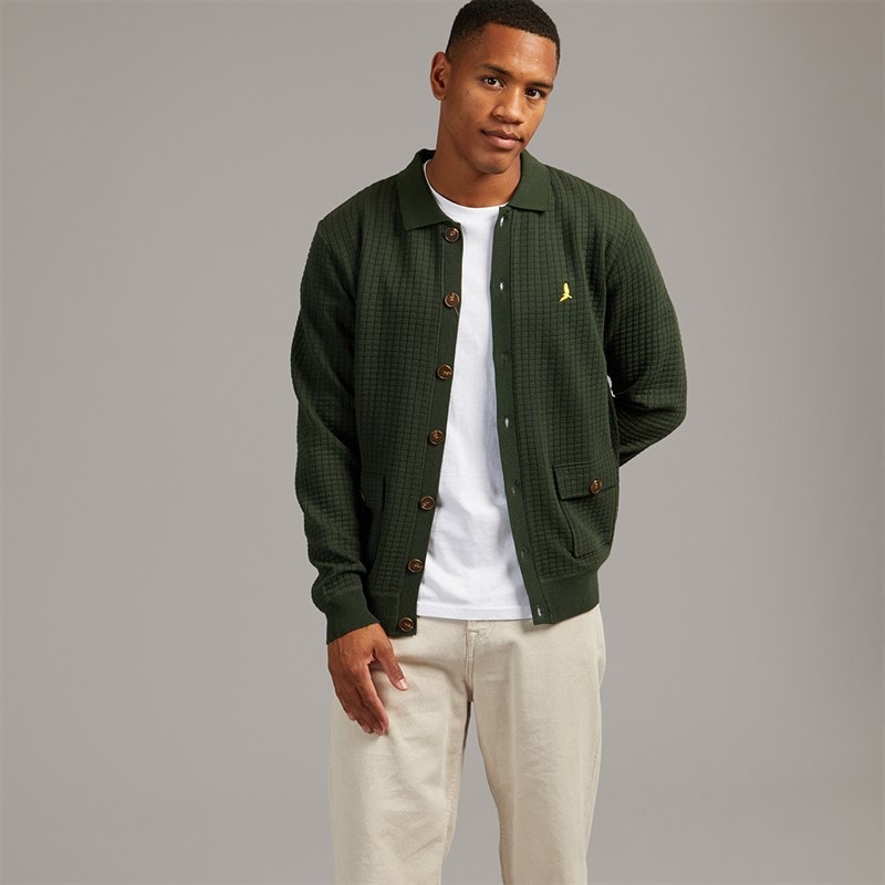 Brave Soul Mens Beara Knitted Cardigan Khaki - Image 3