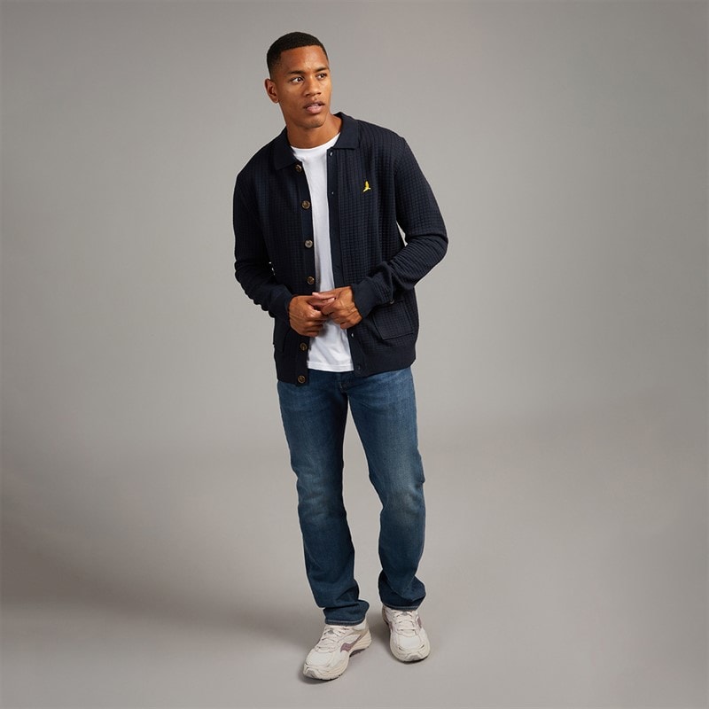 Brave Soul Mens Beara Knitted Cardigan Midnight Navy - Image 4