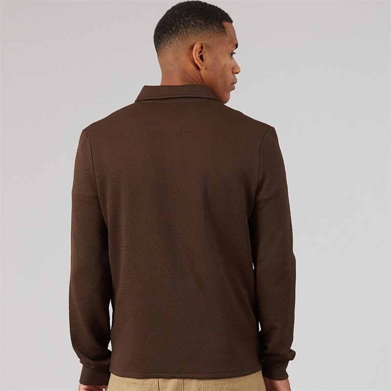 Brave Soul Mens Lamontc 1/4 Zip Long Sleeve Polo Shirt Dark Brown - Image 2