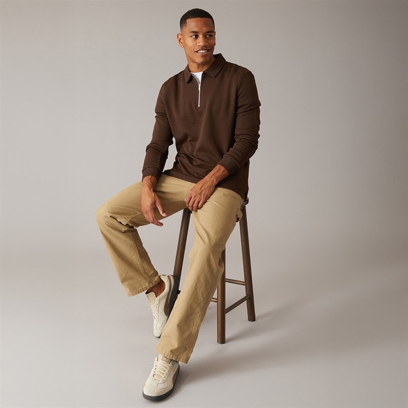 Brave Soul Mens Lamontc 1/4 Zip Long Sleeve Polo Shirt Dark Brown - Image 4