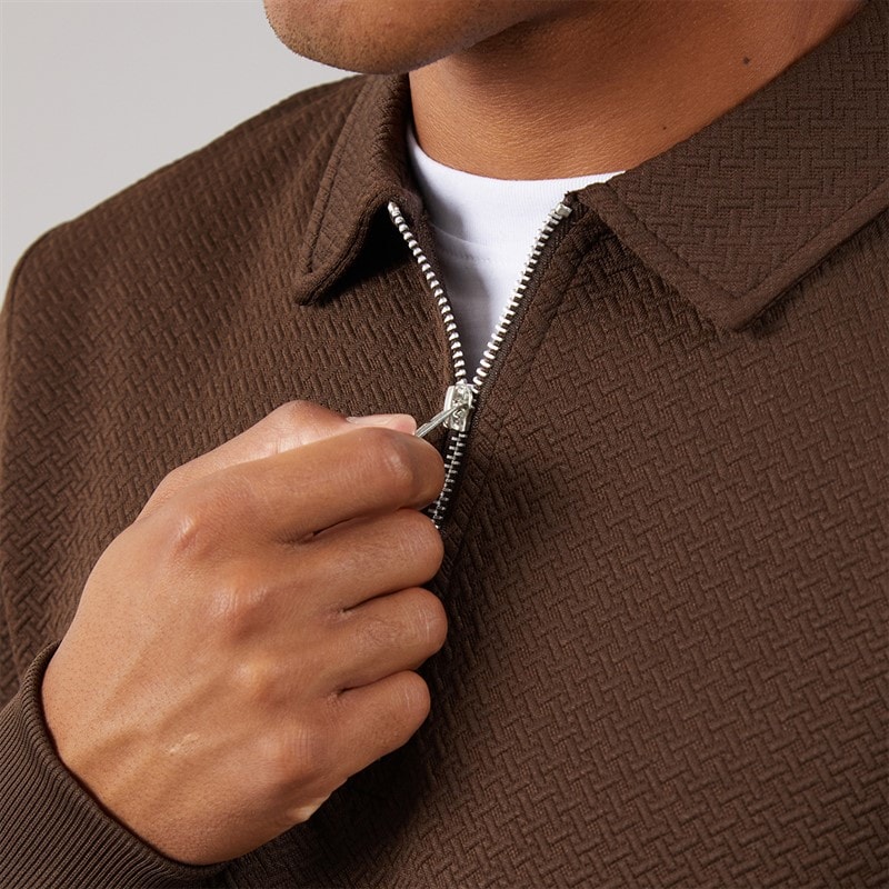 Brave Soul Mens Lamontc 1/4 Zip Long Sleeve Polo Shirt Dark Brown - Image 5