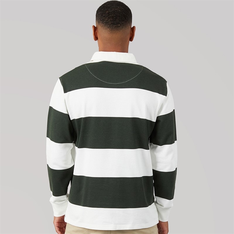 Brave Soul Mens Grosics Rugby Shirt Cream/Hunter Green - Image 2