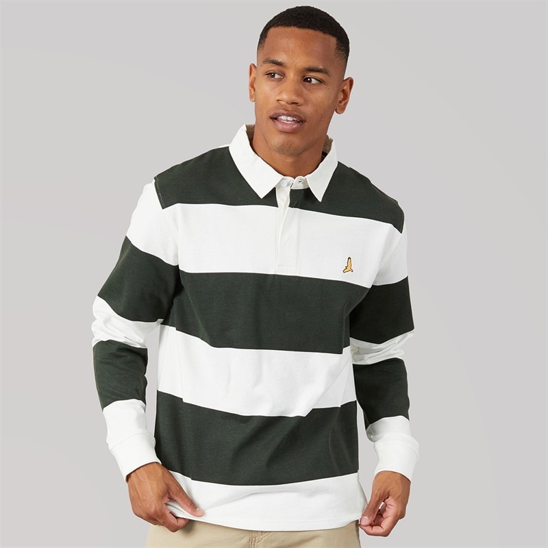 Brave Soul Mens Grosics Rugby Shirt Cream/Hunter Green - Image 3