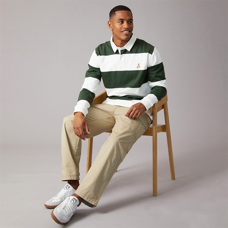 Brave Soul Mens Grosics Rugby Shirt Cream/Hunter Green - Image 4