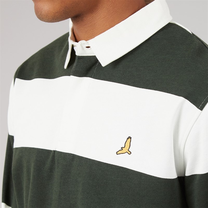 Brave Soul Mens Grosics Rugby Shirt Cream/Hunter Green - Image 5