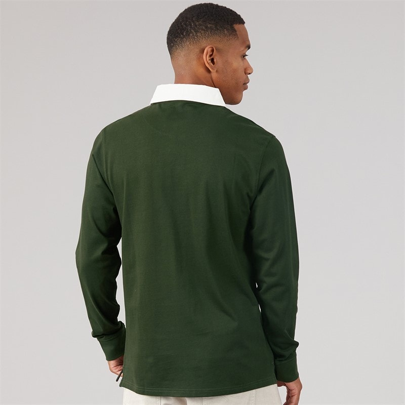 Brave Soul Mens Zeman Rugby Shirt Hunter Green/Optic White - Image 2