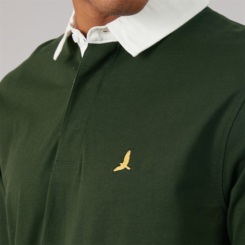 Brave Soul Mens Zeman Rugby Shirt Hunter Green/Optic White - Image 5