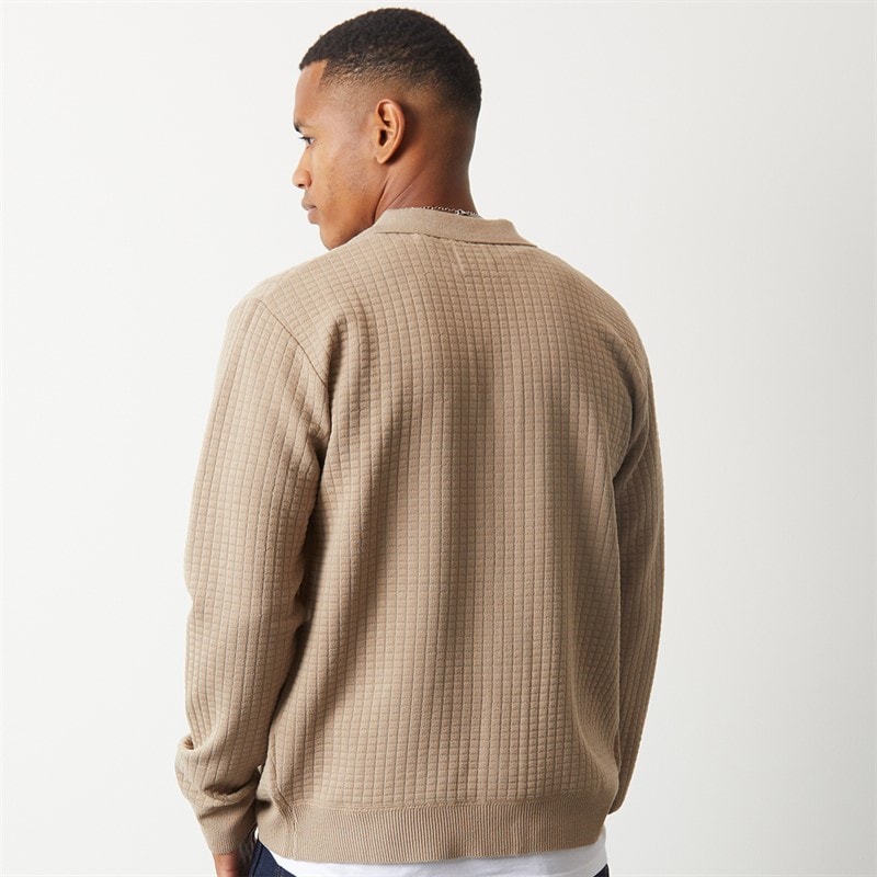 Brave Soul Mens Beara Knitted Cardigan Beige - Image 2