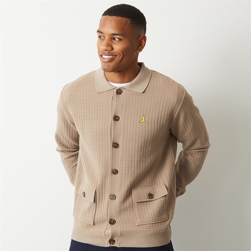 Brave Soul Mens Beara Knitted Cardigan Beige - Image 3