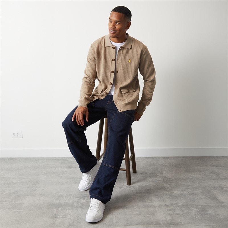 Brave Soul Mens Beara Knitted Cardigan Beige - Image 4