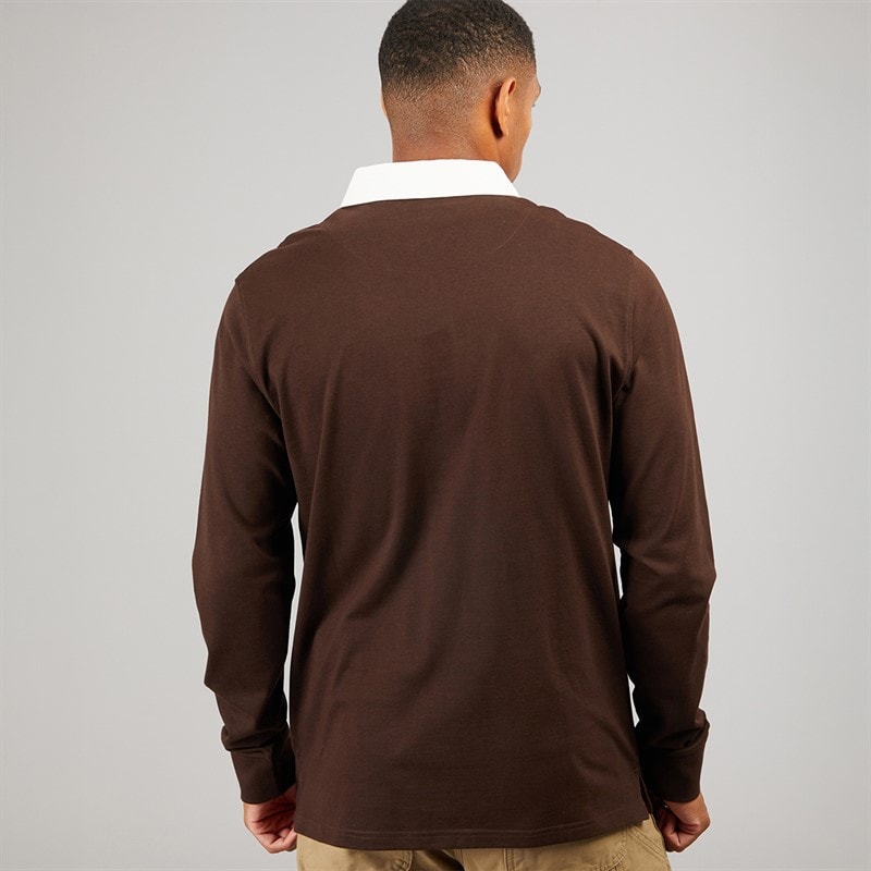 Brave Soul Mens Zeman Rugby Shirt Bitter Chocolate/Off White - Image 2