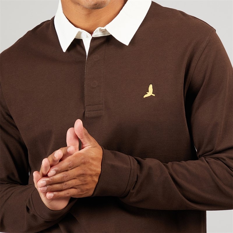 Brave Soul Mens Zeman Rugby Shirt Bitter Chocolate/Off White - Image 3