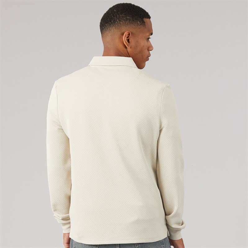 Brave Soul Mens Lamont 1/4 Zip Long Sleeve Polo Shirt Light Stone - Image 2