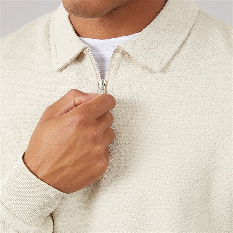 Brave Soul Mens Lamont 1/4 Zip Long Sleeve Polo Shirt Light Stone - Image 3
