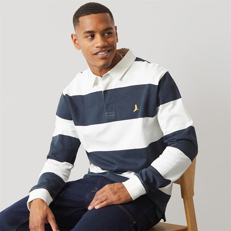 Brave Soul Mens Grosics Rugby Shirt Cream/Navy