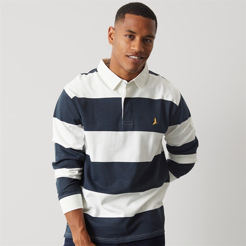 Brave Soul Mens Grosics Rugby Shirt Cream/Navy - Image 3