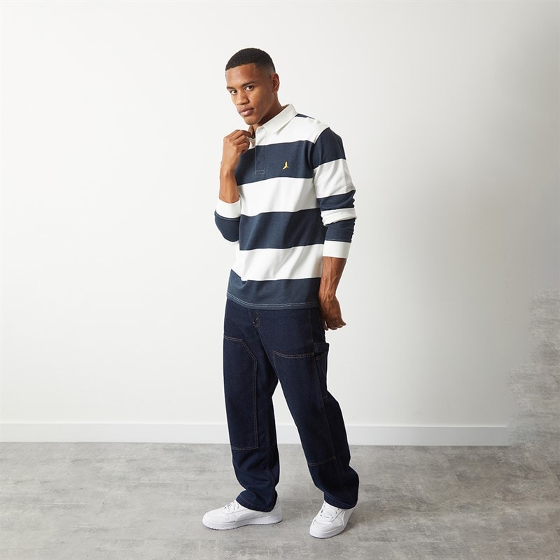 Brave Soul Mens Grosics Rugby Shirt Cream/Navy - Image 4