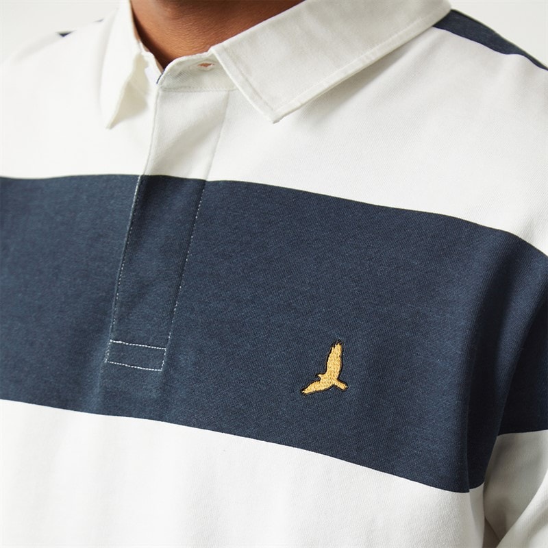 Brave Soul Mens Grosics Rugby Shirt Cream/Navy - Image 5