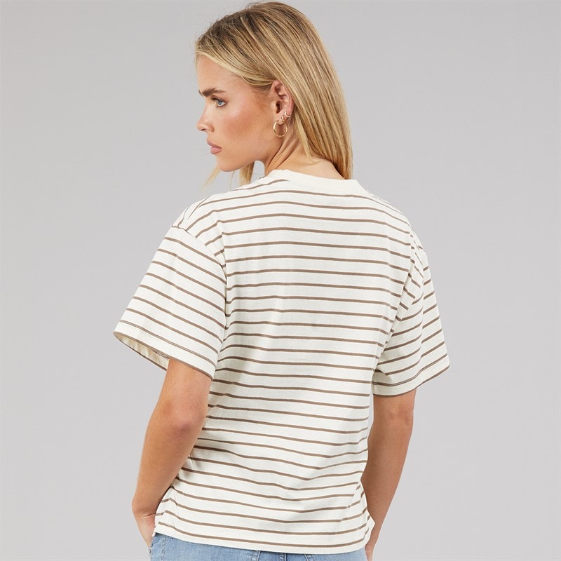 Brave Soul Womens Elound Crew Neck Ruched Stripe T-Shirt Cream/Truffle - Image 2