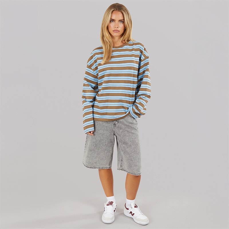 Brave Soul Womens Joey Crew Neck Long Sleeve Stripe Top Brown/Blue/White - Image 3