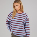 Brave Soul Womens Joey Crew Neck Long Sleeve Stripe Top Burgundy/Blue/White/Navy