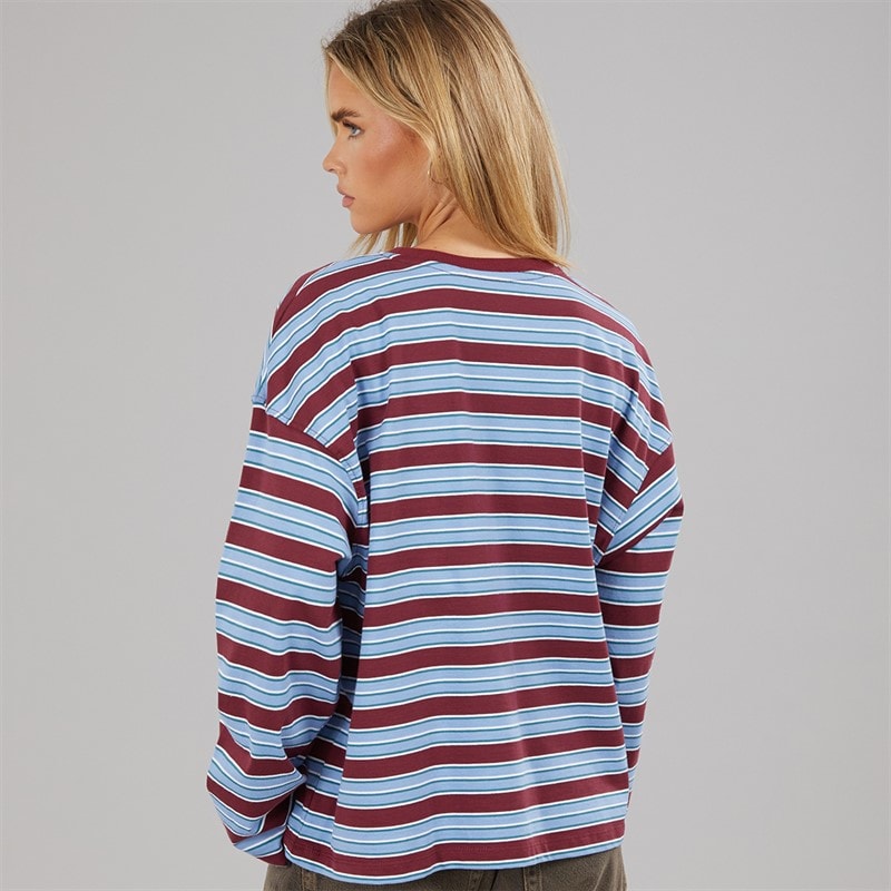 Brave Soul Womens Joey Crew Neck Long Sleeve Stripe Top Burgundy/Blue/White/Navy - Image 2
