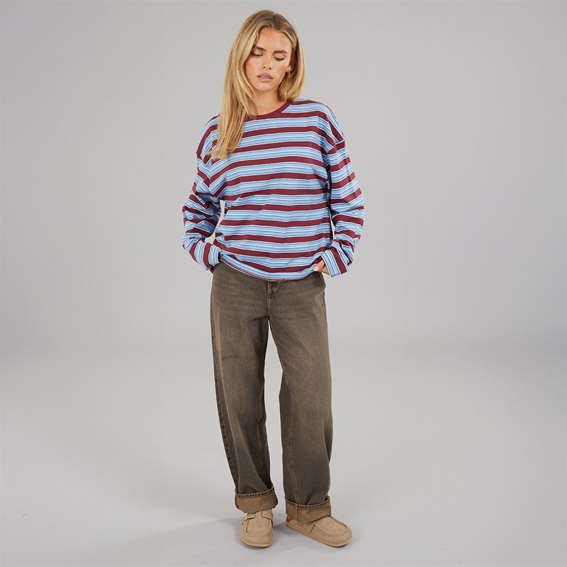 Brave Soul Womens Joey Crew Neck Long Sleeve Stripe Top Burgundy/Blue/White/Navy - Image 3